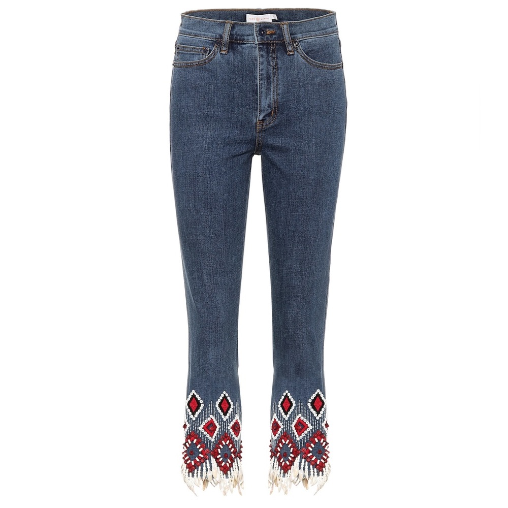 Tory Burch Womens Blue Mia Embellished Jeans
